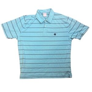 Brooks Brothers 346 Mens Large Blue Striped Cotton Short Sleeve Polo Shirt L